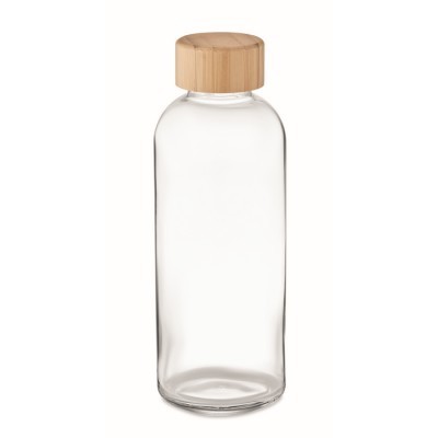 Botella transparente con tapa de bambú